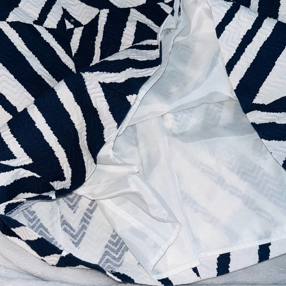 TAYLOR Jacquard Navy & White Cotton Dress sz 6 - Picture 7 of 12